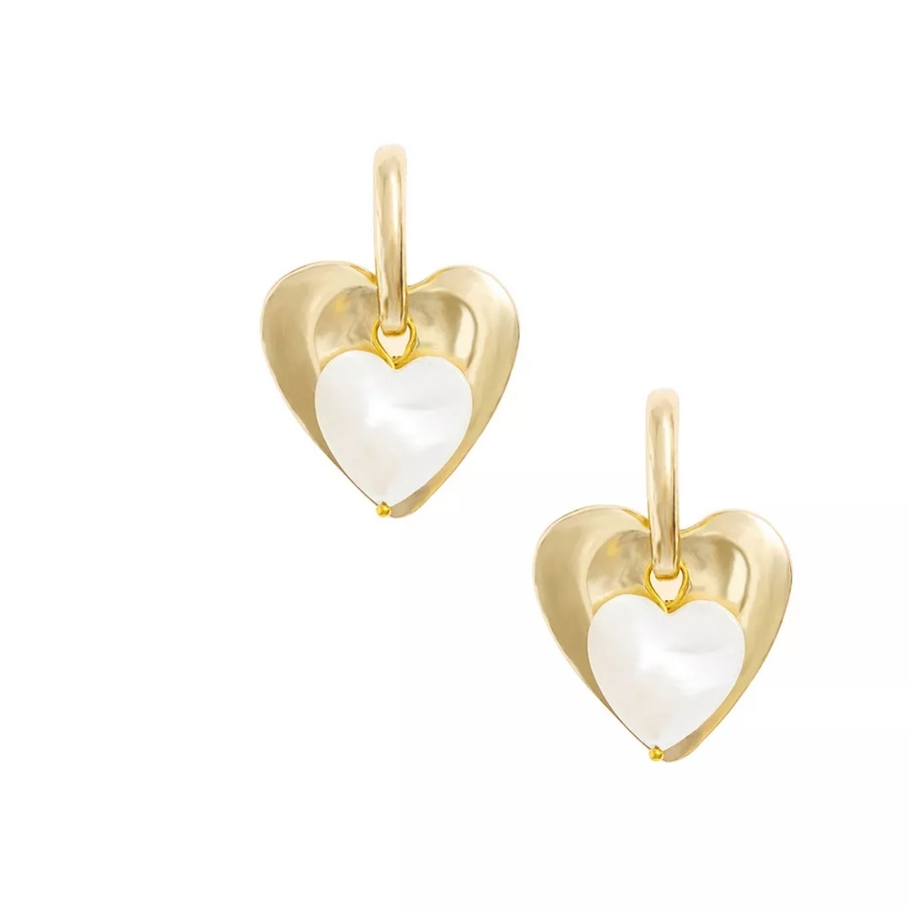 Ettika 18k Gold Plated Earrings. With Mother of Pearl Cut out Hearts